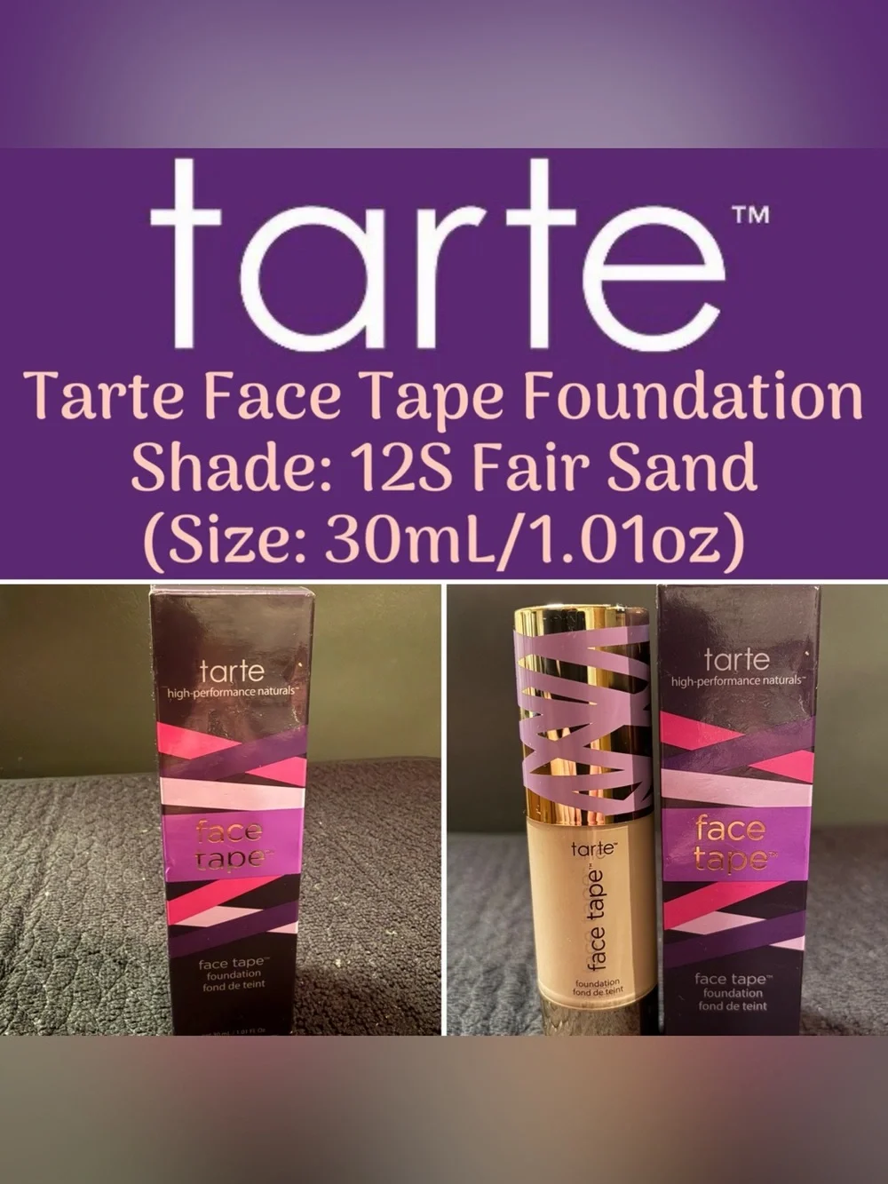 Tarte Face Tape Foundation (Shade: 12S Fair Sand) 30mL/1.01oz - New in Box